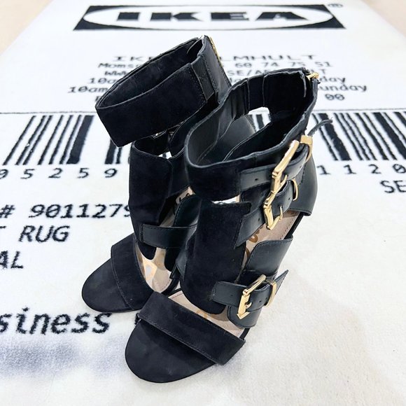 Sam Edelman Black Perth Zip-Up Strappy Gladiator Leather Stiletto Heels - Picture 3 of 7